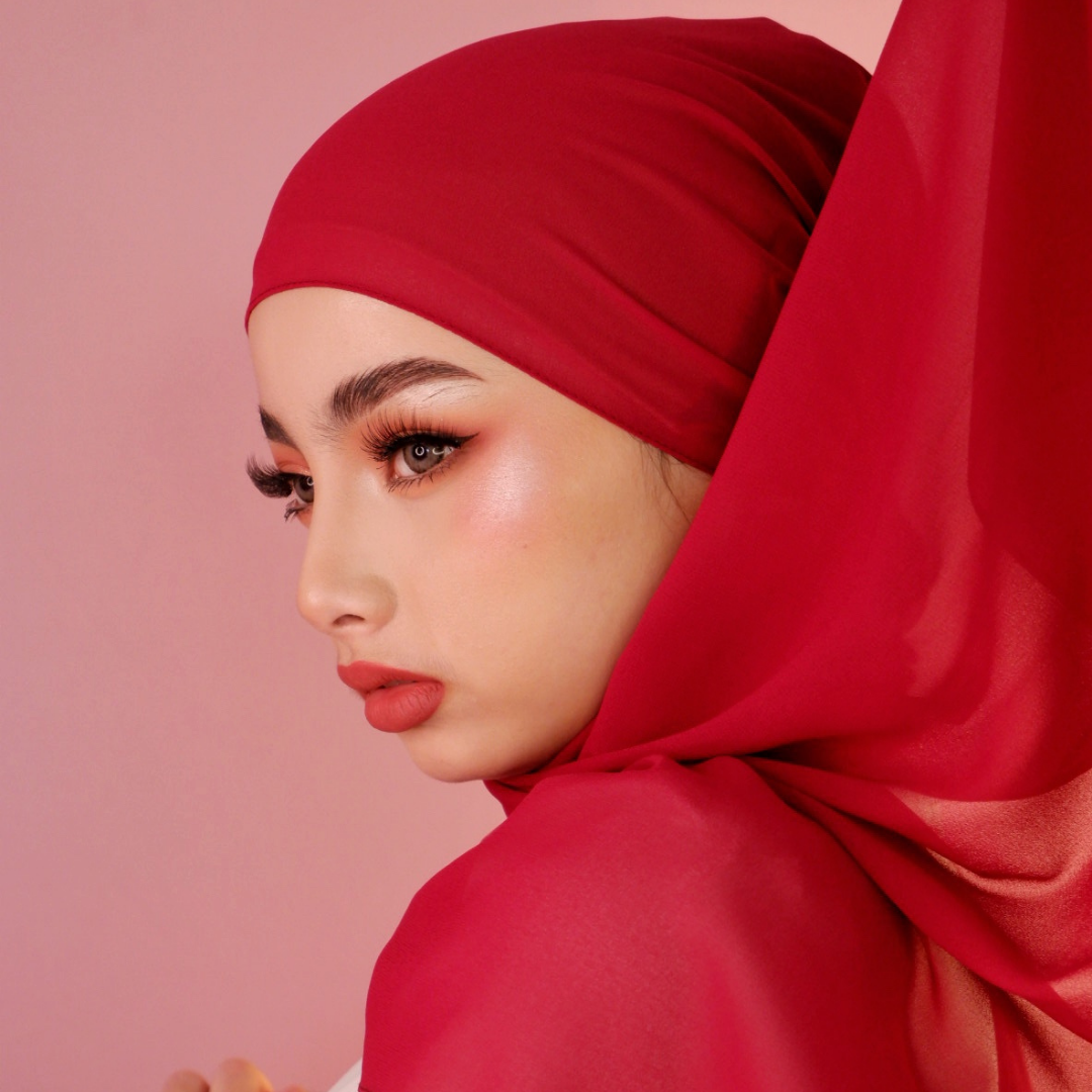 Premium Chiffon Hijab-Ruby Red