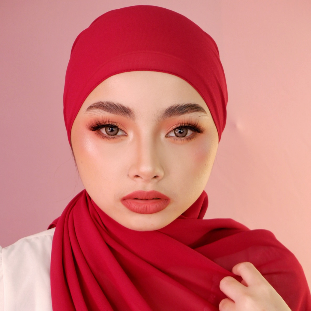 Premium Chiffon Hijab-Ruby Red